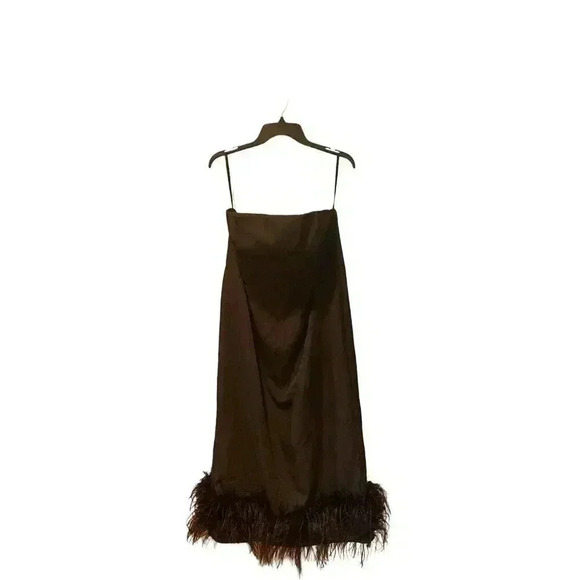 NWT Mac Duggal 11629 Strapless Column Dress Feather Trim Black Size 14 - Picture 3 of 8